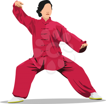 Oriental combat sports. Wu Shu. Colored 3d vector illustration. 