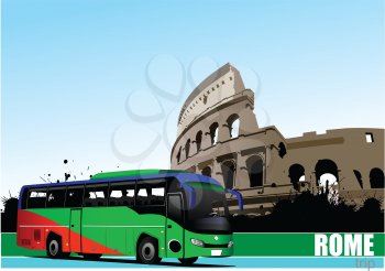 Rome bus trip and colosseum. Vector illustration 