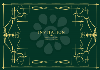 
Gold ornament on green background. Can be used as invitation card. Vector illustration