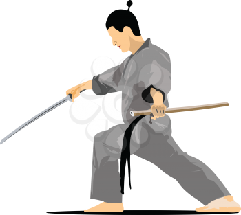 Samurai with the sword. Vector illustration