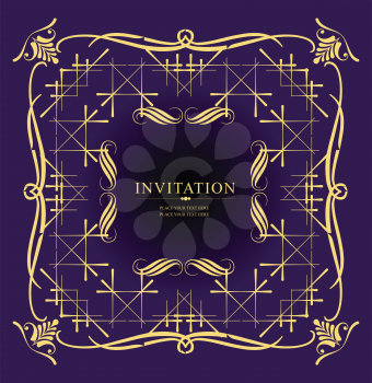 Gold ornament on dark  background. Can be used as invitation card. Vector illustration