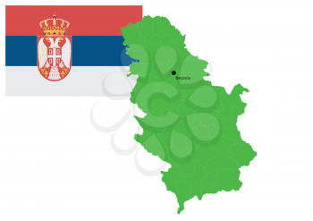 Serbia flag and map, vector illustration