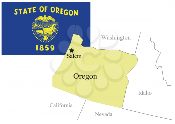 State Oregon of Usa flag and map, vector illustration