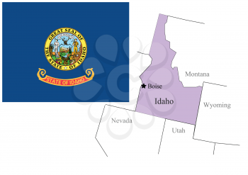 State Idaho of Usa flag and map, vector illustration