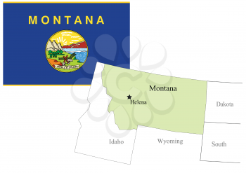 State Montana of Usa flag and map, vector illustration