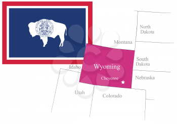 State Wyoming of Usa flag and map, vector illustration