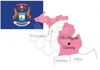 State Michigan of Usa flag and map, vector illustration
