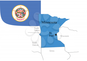 State North Minnesota of Usa flag and map, vector illustration