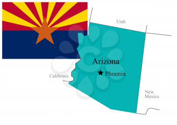 State North Arizona of Usa flag and map, vector illustration