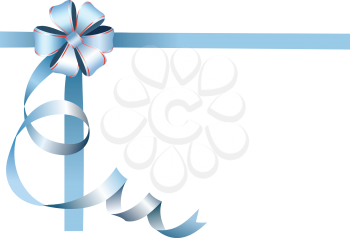 Festive blue bow on white background with place for text. Vector. 