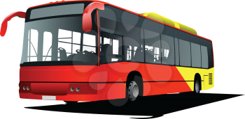 Red yellow City bus on the road. Coach. Vector 3d illustration
