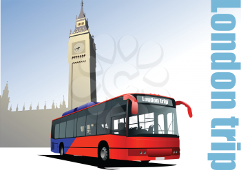 London City bus on the road. Coach. Vector 3d illustration