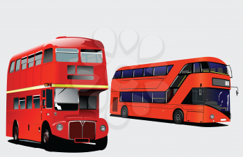 Tow generation of London double Decker  sightseeing red bus. Vector 3d illustration