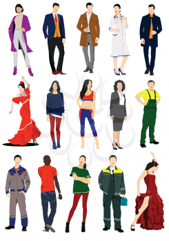 Set of color silhouettes different people. Vector 3d illustration