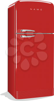 Old style red Domestic refrigerator. Vector 3d illustration