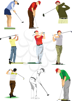 Big set of golfers. Vector 3d illustration
