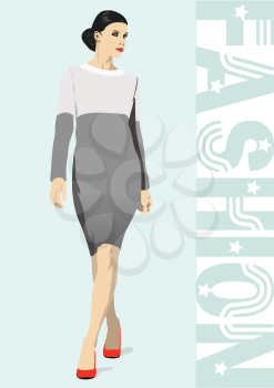 Silhouette of fashion woman in gray. Vector 3d illustration