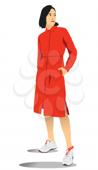 Silhouette of fashion woman in red. Vector 3d illustration