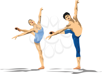 Modern ballet dancers. Vector Colored 3d illustration