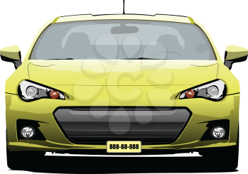 Yellow sedan car side  veiw. Vector Colored 3d illustration