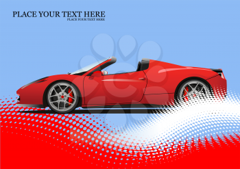 Red car cabriolet on dotted background. Vector 3d illustration