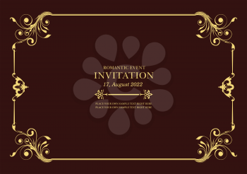 Gold ornament on dark background. Can be used as invitation card. Vector illustration