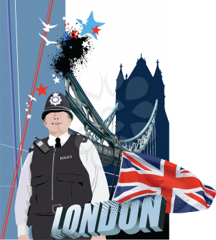 Cover for brochure with London images. Vector 3d illustration