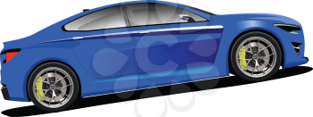 Blue sedan car. Side  view.  Vector Colored 3d illustration