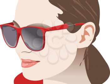 Woman`s face with sunglasses. 3d vector color illustration