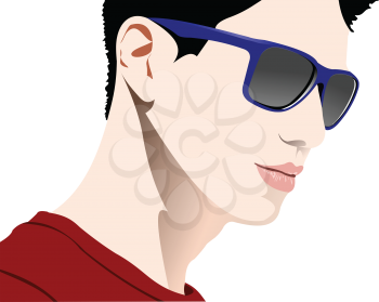 Man`s face with sunglasses. 3d vector color illustration