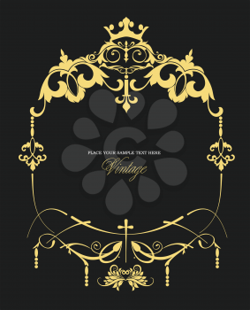 
Gold ornament on dark background. Can be used as invitation card. Vector illustration