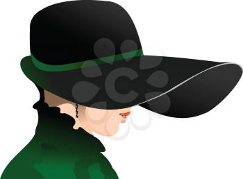 Portrait of young lady with black hat and evening dress 3d vector illustration