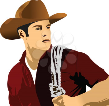 Face of Man wearing traditional cowboy clothes. 3d vector illustration