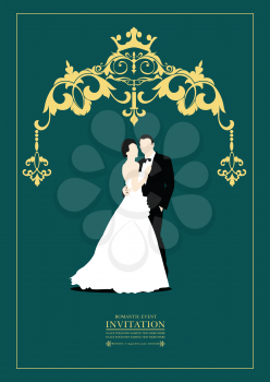 Modern fashioned wedding invitation. Vector 3d illustration