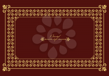 Gold ornament on dark background with wedding couple image. Vector 3d illustration
