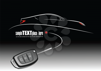 Sketch of silhouette car on white paper with ignition car image. Vector 3d illustration