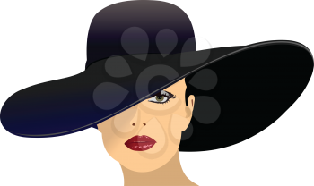 Portrait of young lady with black hat. 3d vector illustration