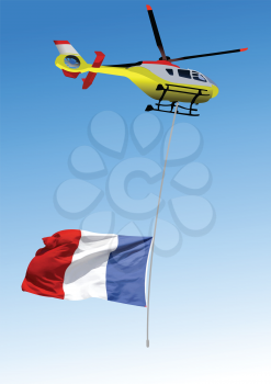 Helicopter with France flag. Vector 3d illustration