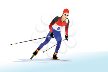 Winter sport silhouettes. Skiing. Color 3d vector  illustration