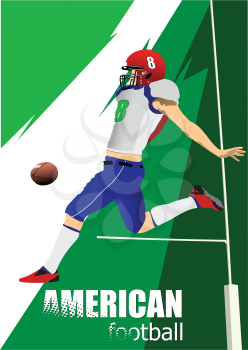 American football player silhouette in action. Color Vector 3d illustration