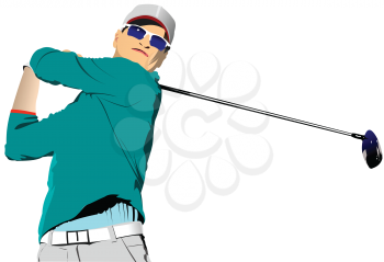 Silhouette of golfer. Vector 3d illustration