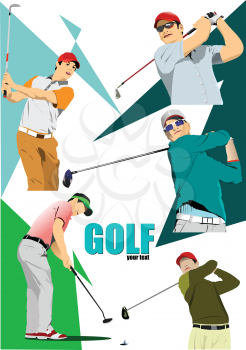 Big set Silhouettes of golfer. Vector 3d illustration