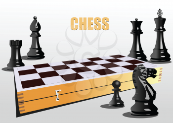 Chess pieces and chessboard. 3d vector color illustration