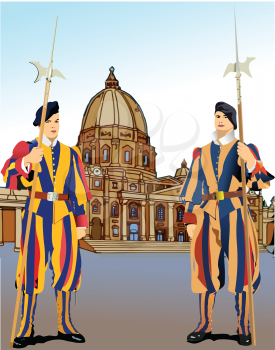 Swiss Guards of Vatican City. 3d vector illustration