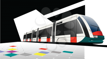 City transport. Tram. Colored Vector 3d illustration for designers