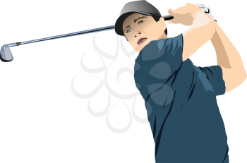 Golf players. Colored vector 3d illustration for designers 