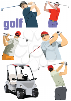 Big set of Golf players. Colored vector 3d illustration for designers 