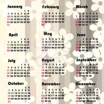 Royalty Free Clipart Image of a Floral 2010 Calendar