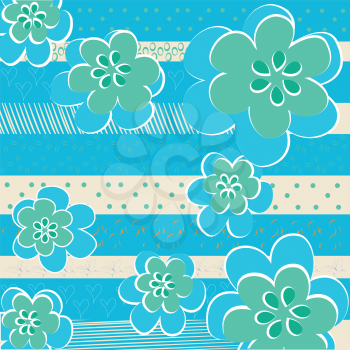 Royalty Free Clipart Image of a Retro Flower Background on Stripes