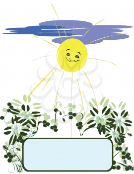 Royalty Free Clipart Image of a Banner With Sun and Foliage